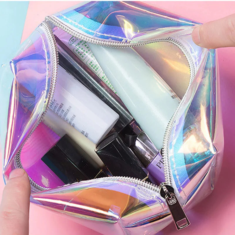 Holographic Makeup Bag Cosmetic Travel Bag Toiletry Organizer Purse for Women 2023 New Colorful Organizer Pouch Travel Fashion