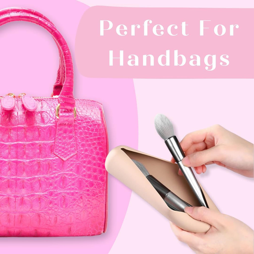 Silicone Makeup Brush Holder, Soft Silicone Makeup Organize Portable Make up Bag Anti-Fall Out Cosmetic Pouch, Makeup Sponge Holder