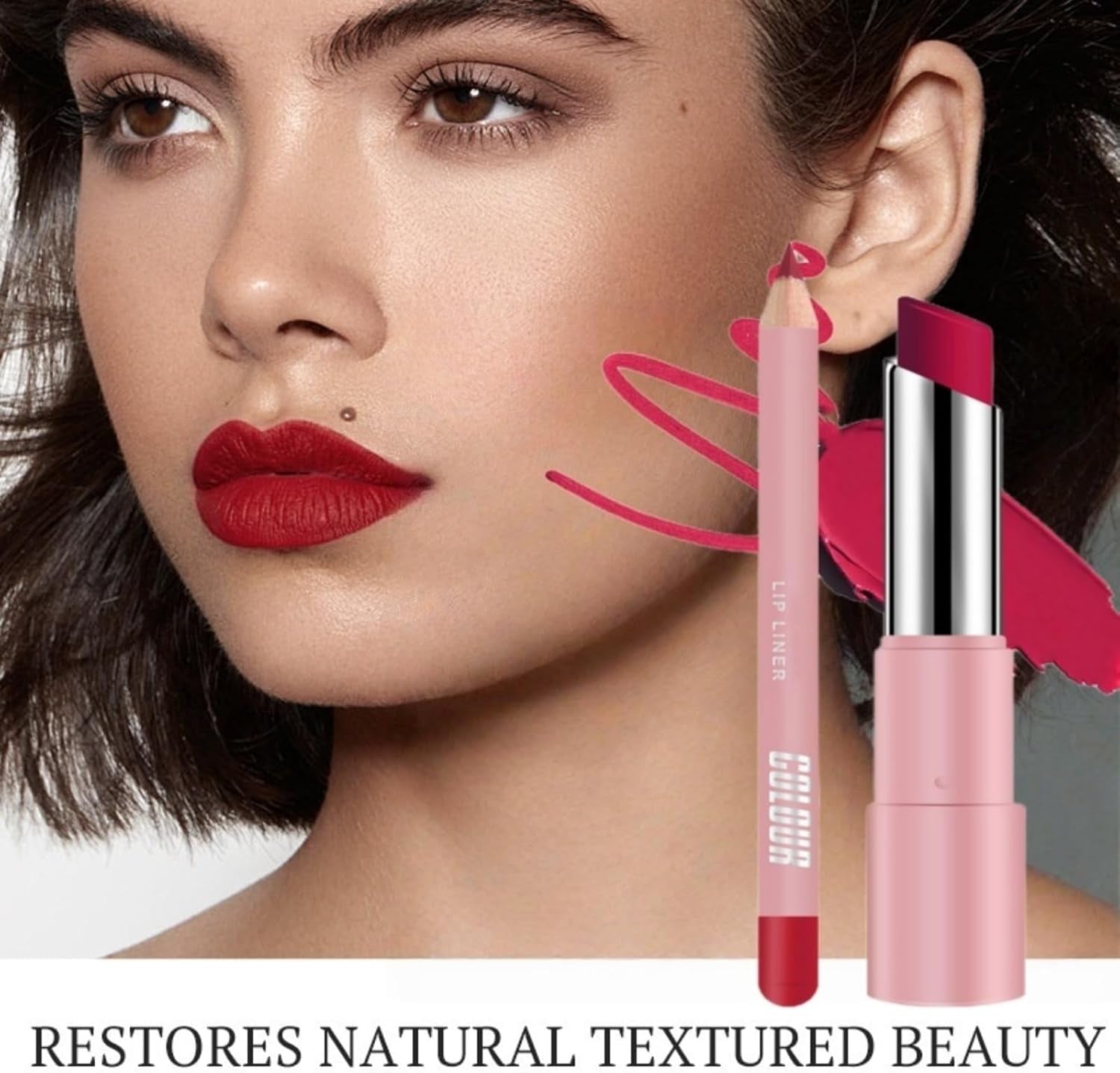 2-In-1 Lipstick Lip Liner Set,Long Lasting Waterproof Matte Lipstick & Lip Liner Kit,High Pigm/Ented Red Lipstick,Non-Stick Cup Lip Gloss Set,Lip Liner and Lipstick Set for Daily & Holiday,03#