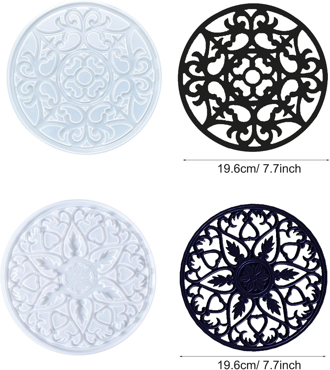 4 PCS Coaster Resin Moulds, Large Hollow Flower Silicone Coaster Moulds for Resin 3D Mandala Jewelry Casting Moulds for Cups Coaster Home Decoration Coaster Mould Set