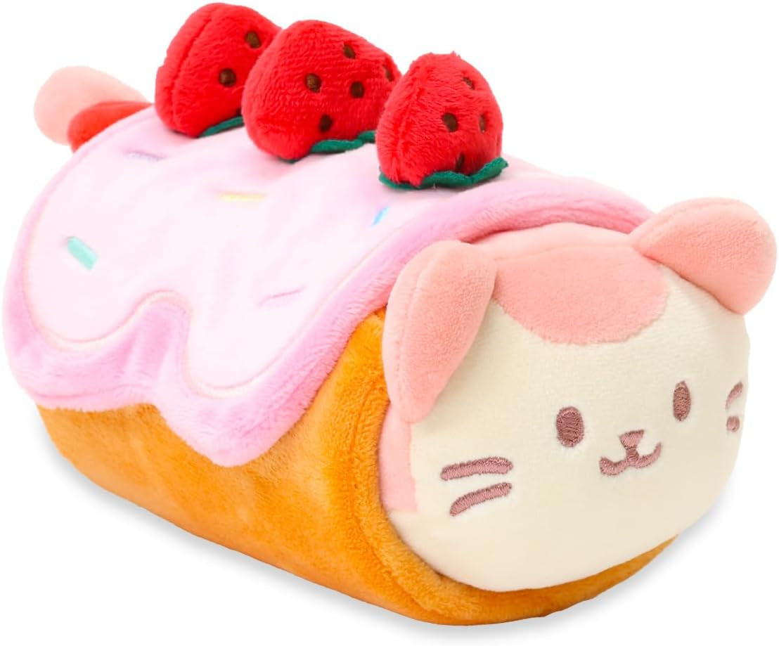 Roll Cake Kittiroll Plush Pillow, Kawaii Kitty Cat, 6" | Soft Plush Toy in Removable Burrito Outfit; Bedroom Decor and Birthday Gift for Kids and Women.