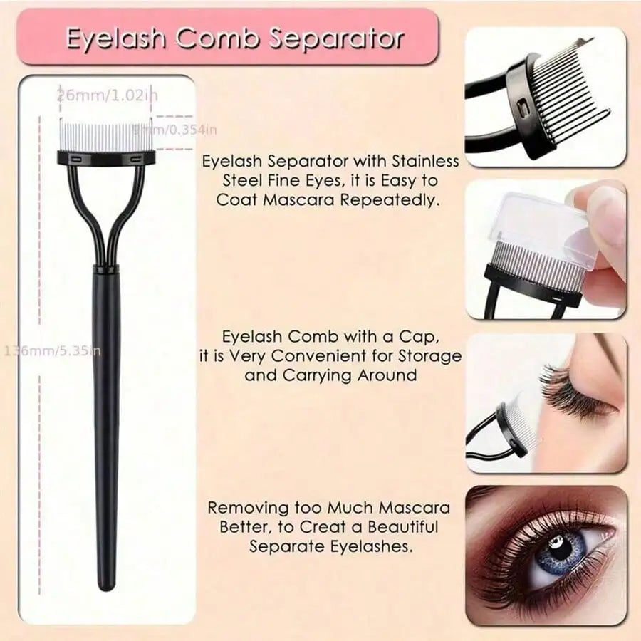 11-In-1 Eyelash Grooming Kit, Includes Eyelash Curler with Comb Separator, Eyelash Wand, Eyebrow Brush, 4 Silicone Refill Pads