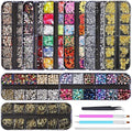 9 Boxes Nail Rhinestones Glitter Gems Diamonds Studs Crystals Sequins Kit with 1 Tweezers and 3 Pen for Nail Art Supplies Accessories