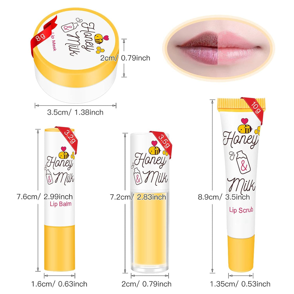 4 Piece Honey Milk Lip Mask Lip Balm Lip Scrub Lip Oil Lip Care Kit