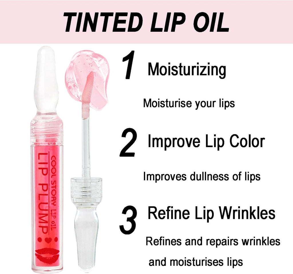 Moisturizing Lip Oil Hydrating Lip Glow Oil,No-Sticky Lip Gloss Lip Balm Lip Care Oil Tinted Clear Lip Plumper, Pink Lip Glaze Glossy Lip Make up for Dry Lip