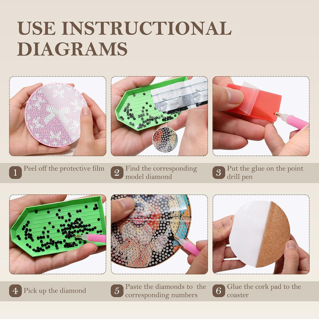8PCS Pink Bowknot Diamond Art Coasters Set DIY Diamond Coasters Kit Office Home Kitchen Bows Cup Diamonds Painting Coaster