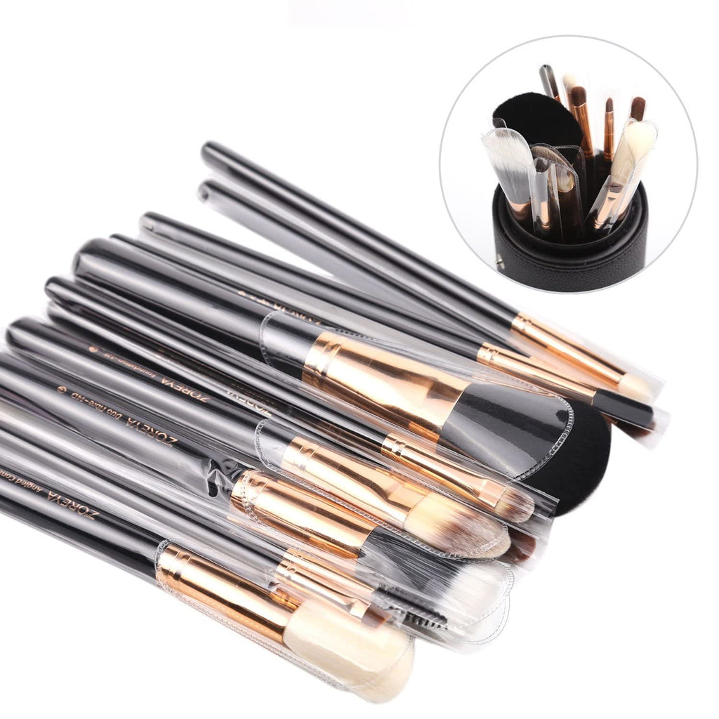 Premium 12-Piece Travel Makeup Brush Set with Essential Cosmetic Tools and Black Holder - Synthetic Hair Foundation, Powder, and Eye Brushes