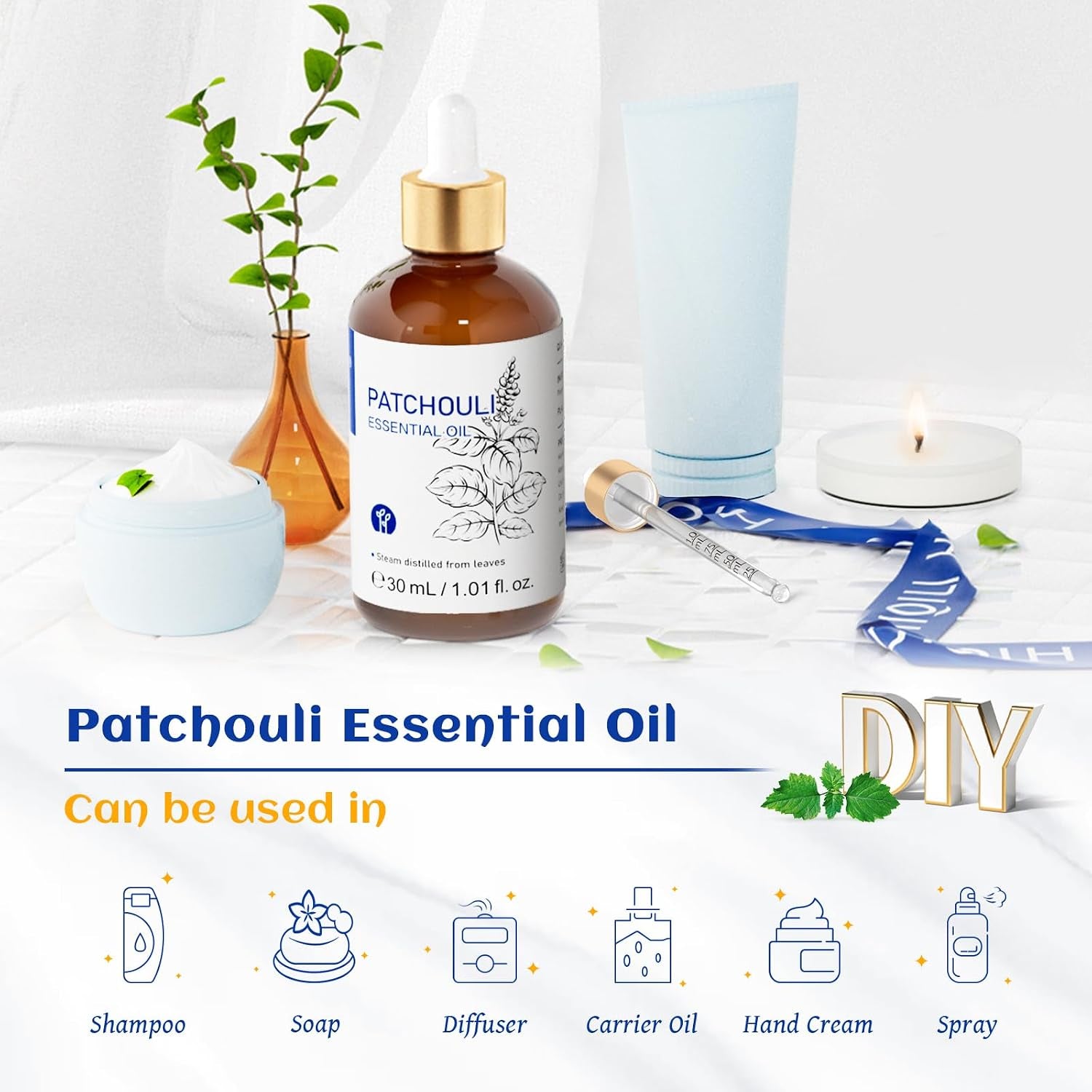 Patchouli Essential Oil for Diffuser,Aromatherapy,Skin&Hair Care | for Facial Care, Hair Use, Aroma Diffuser, Candle Craft,Soap Making&Diy Perfume-Daily Bottle 30Ml/1 Fl Oz