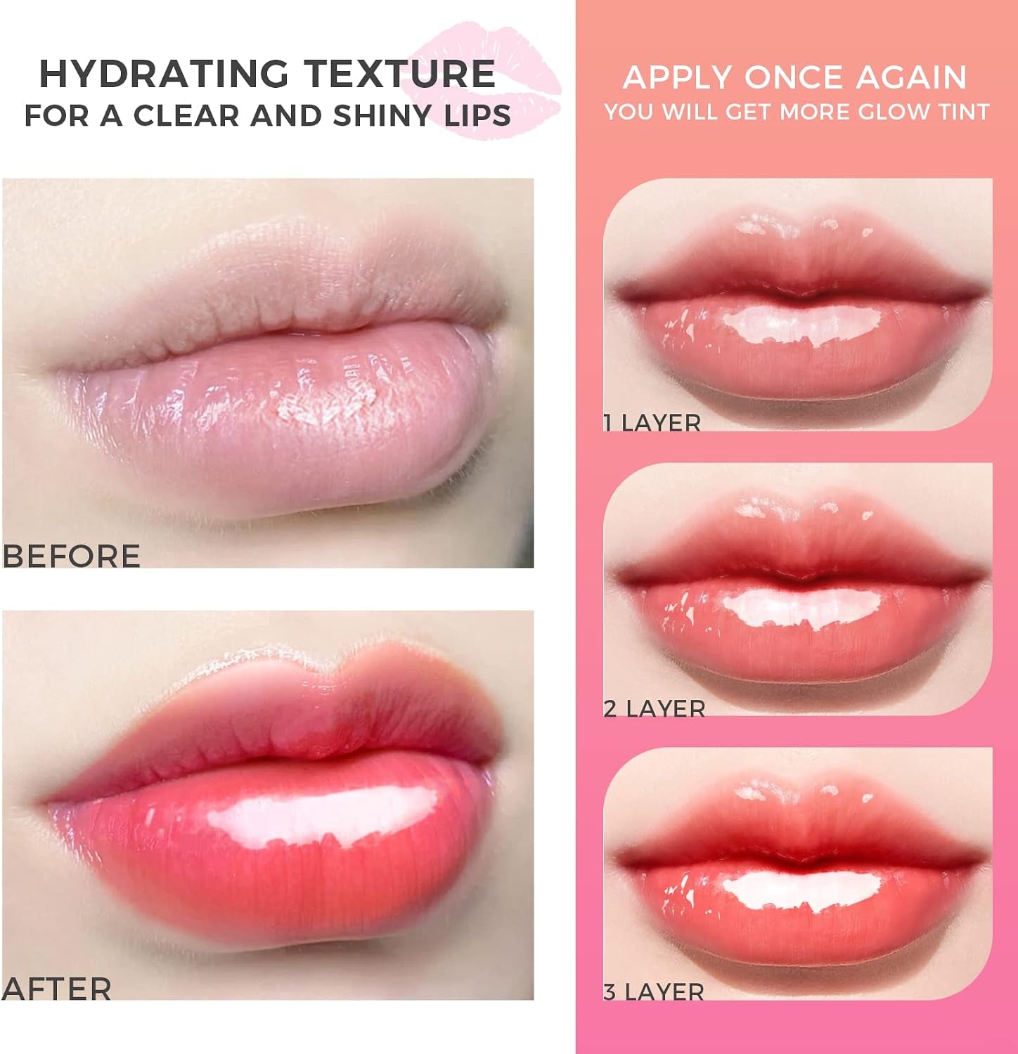 Hydrating Lip Glow Oil, Plumping Lip Gloss Tinted Lip Balm Transparent Lip Care, Long Lasting Hydrating Lip Gloss Tinted Lip Non-Sticky, Lip Tint Lip Care Oil for Dry Lip