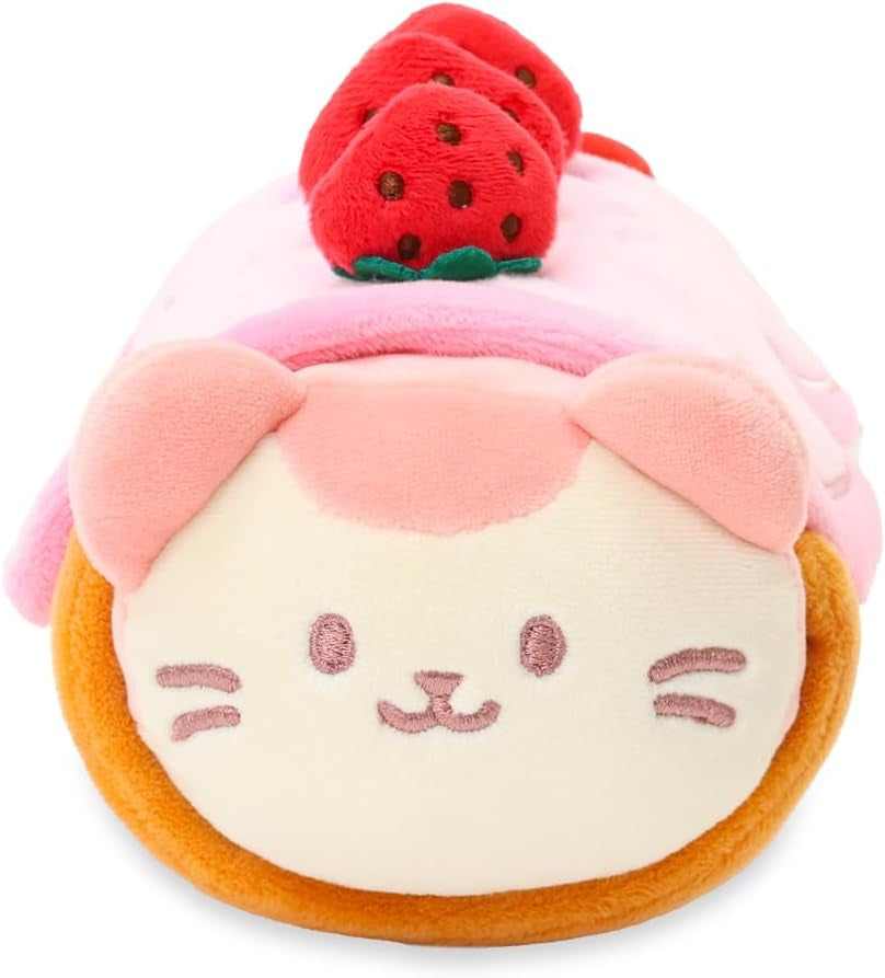 Roll Cake Kittiroll Plush Pillow, Kawaii Kitty Cat, 6" | Soft Plush Toy in Removable Burrito Outfit; Bedroom Decor and Birthday Gift for Kids and Women.