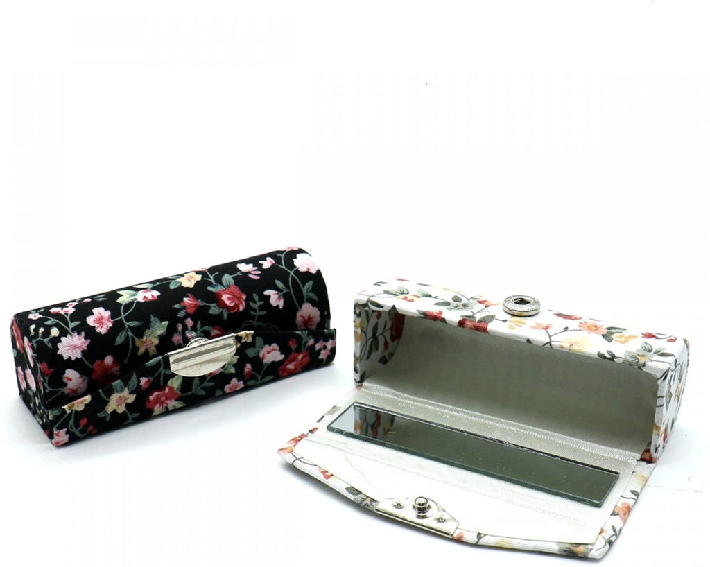 4 Pcs Ladies Floral Lipstick Case Holder with Mirror, Cosmetic Storage Kit Makeup Travel Cases Organizer Bag for Purse