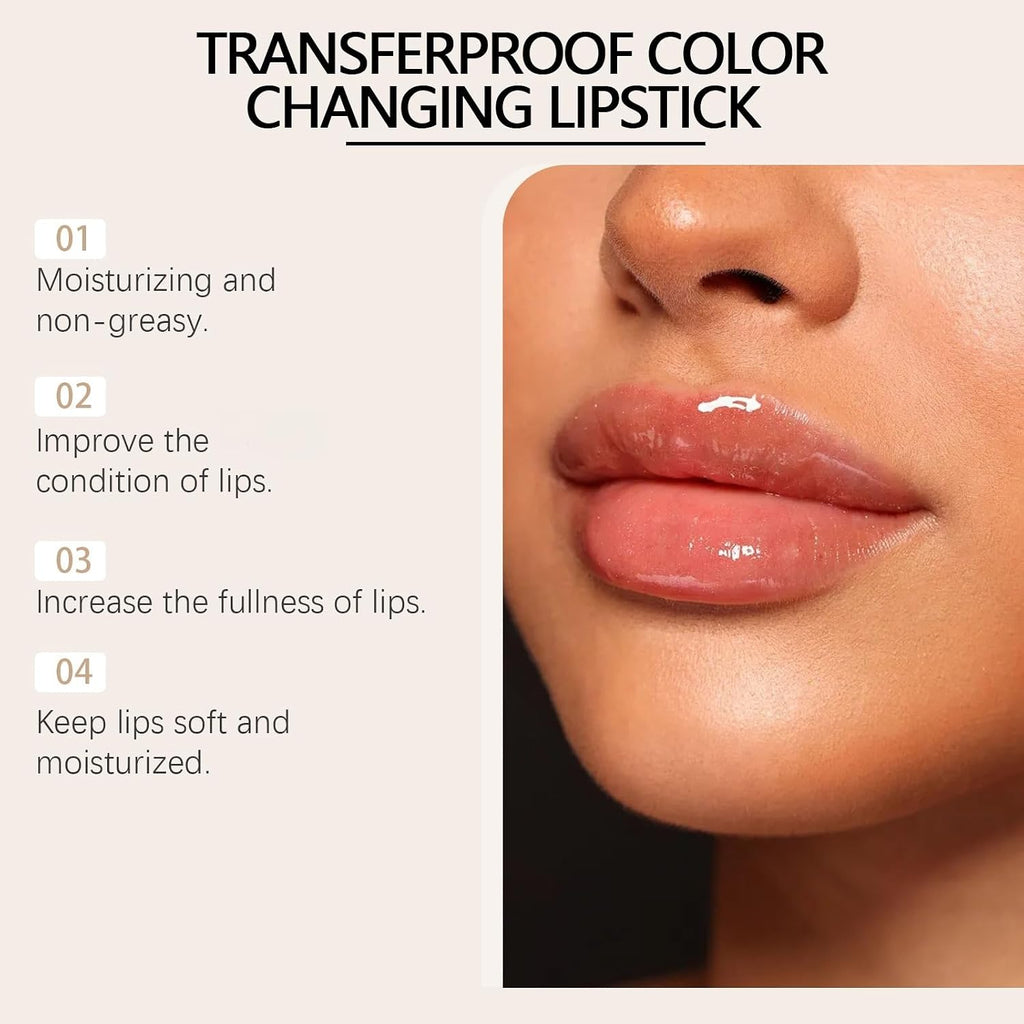 Colour Changing Lipstick with Gold,Transferproof Gold Cry/Stal Temperature Changing Lipstick,Long-Lasting Moisturizing Lip Gloss,Hydrating Clear Lipst/Ick & Flower L/Ip Balm for Dry Cracked Li/Ps