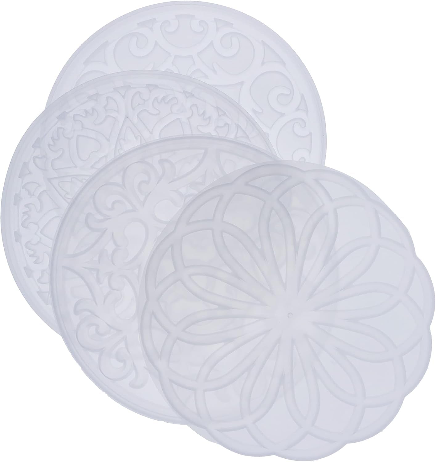4 PCS Coaster Resin Moulds, Large Hollow Flower Silicone Coaster Moulds for Resin 3D Mandala Jewelry Casting Moulds for Cups Coaster Home Decoration Coaster Mould Set