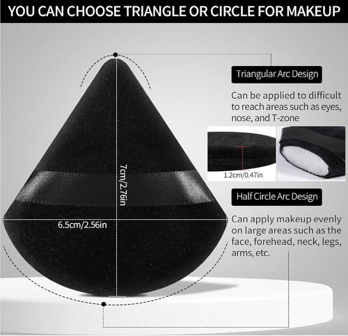6 Pcs Powder Puff, Face Soft Triangle Makeup Puff Velour Makeup Sponge for Loose Powder (Black)