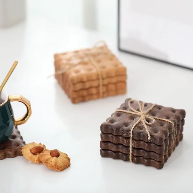 Cookies Coaster Wooden Coaster Cute Biscuit Shape Coaster Wooden Insulation Pad Christmas Birth Gift
