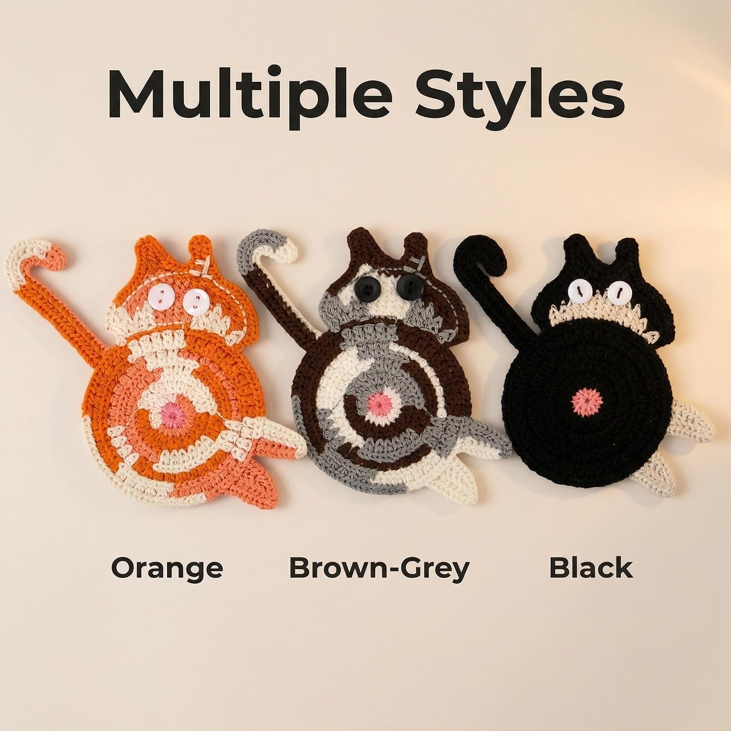 Cat Gifts for Cat Lovers 3PCS Cat Coaster Woven Creative Cute Cat Coaster Insulation Coaster Coffee and Tea Coaster Desktop Gifts