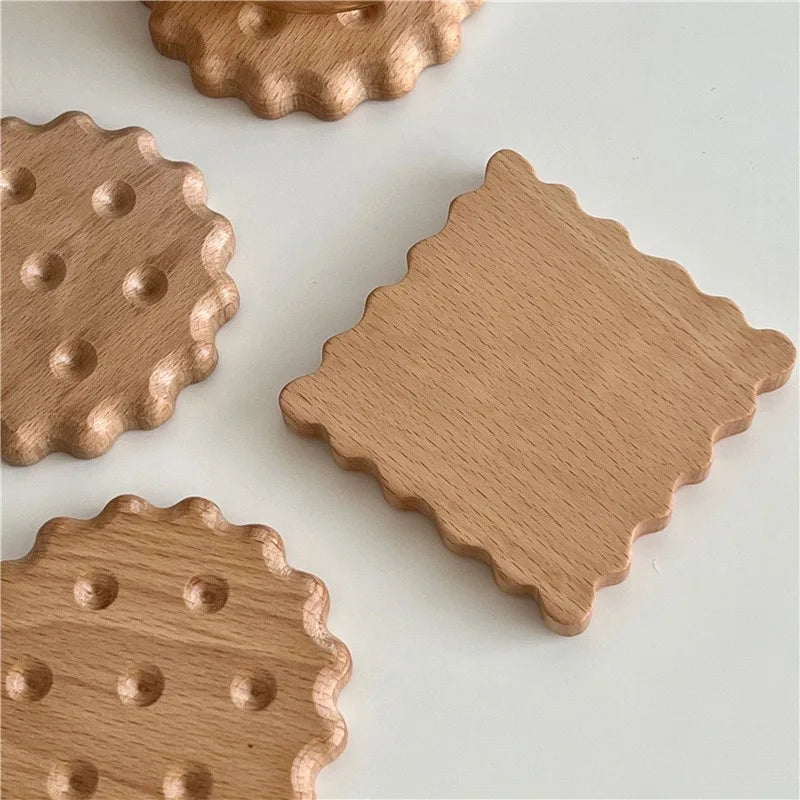 Cookies Coaster Wooden Coaster Cute Biscuit Shape Coaster Wooden Insulation Pad Christmas Birth Gift