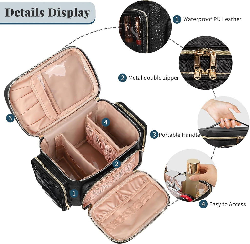 Large Makeup Bag with Brushes Compartments Travel Toiletry Bags for Women