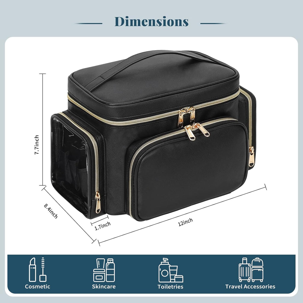 Large Makeup Bag with Brushes Compartments Travel Toiletry Bags for Women