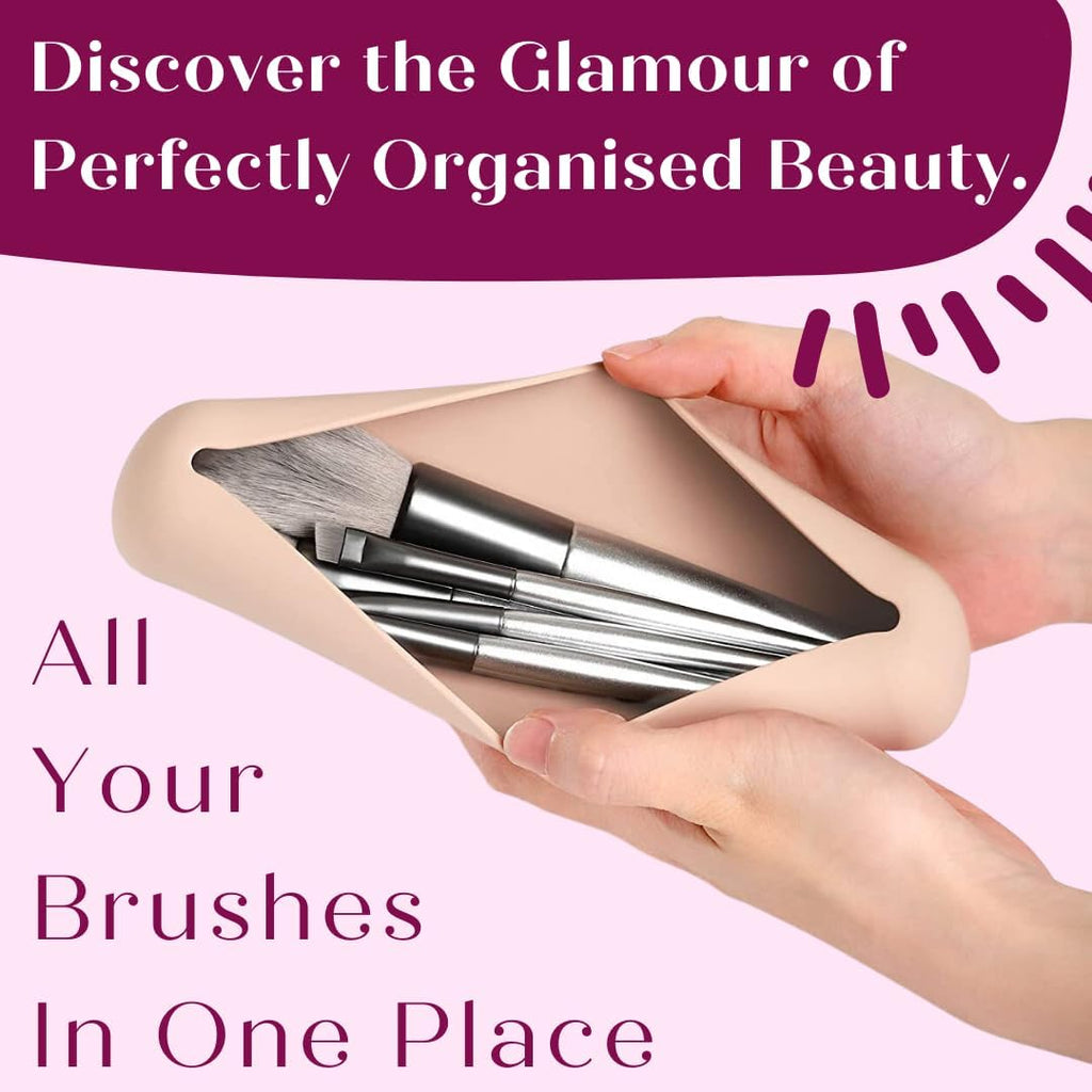 Silicone Makeup Brush Holder, Soft Silicone Makeup Organize Portable Make up Bag Anti-Fall Out Cosmetic Pouch, Makeup Sponge Holder