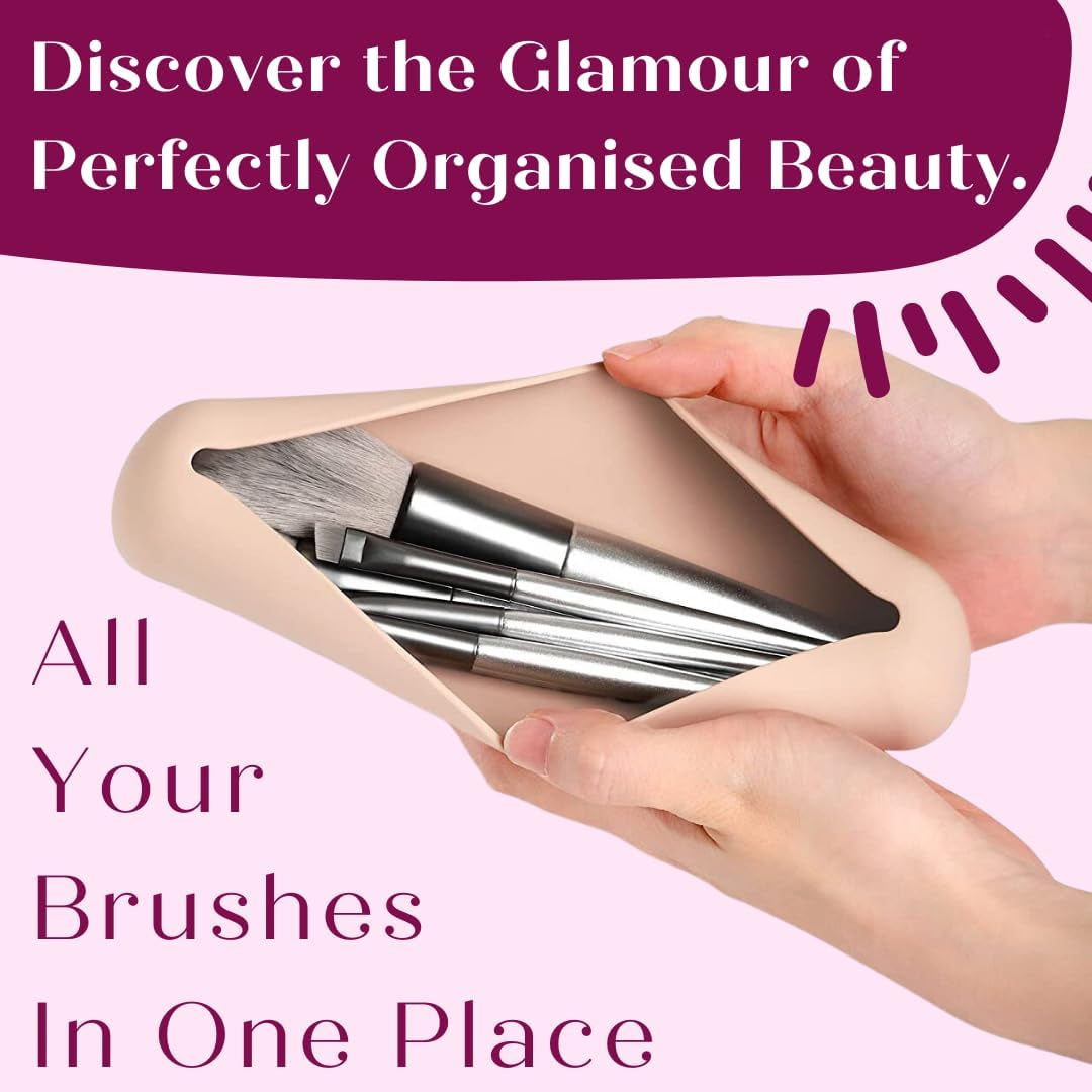 Silicone Makeup Brush Holder, Soft Silicone Makeup Organize Portable Make up Bag Anti-Fall Out Cosmetic Pouch, Makeup Sponge Holder