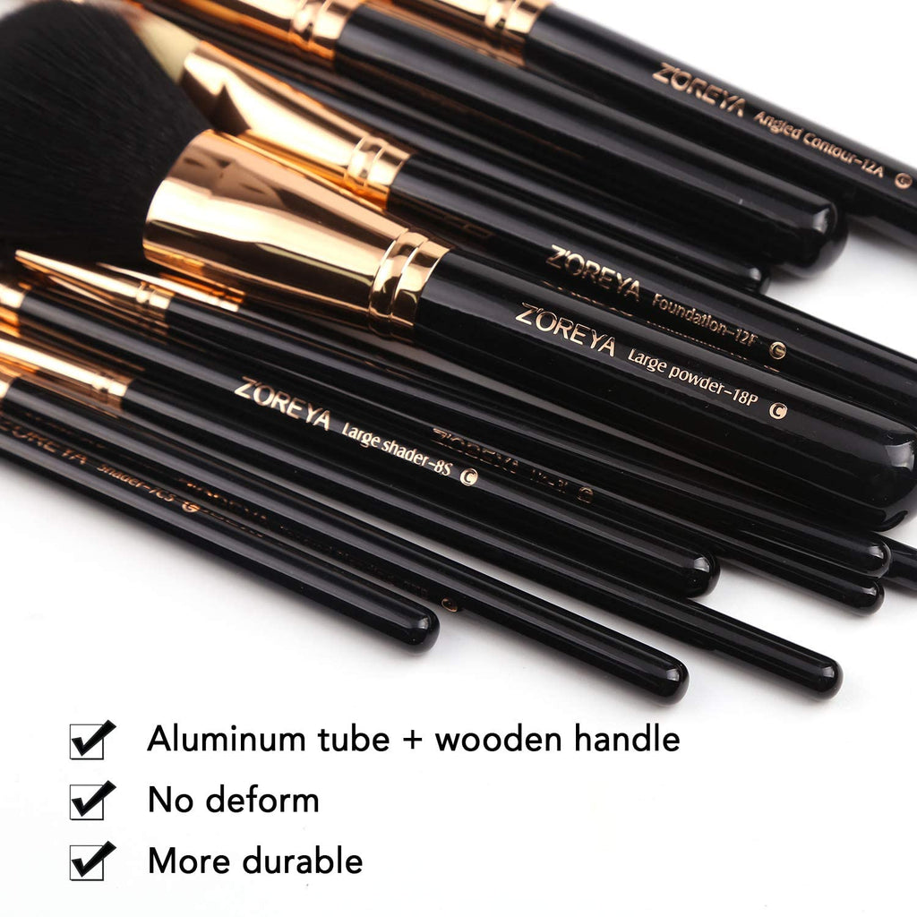 Premium 12-Piece Travel Makeup Brush Set with Essential Cosmetic Tools and Black Holder - Synthetic Hair Foundation, Powder, and Eye Brushes